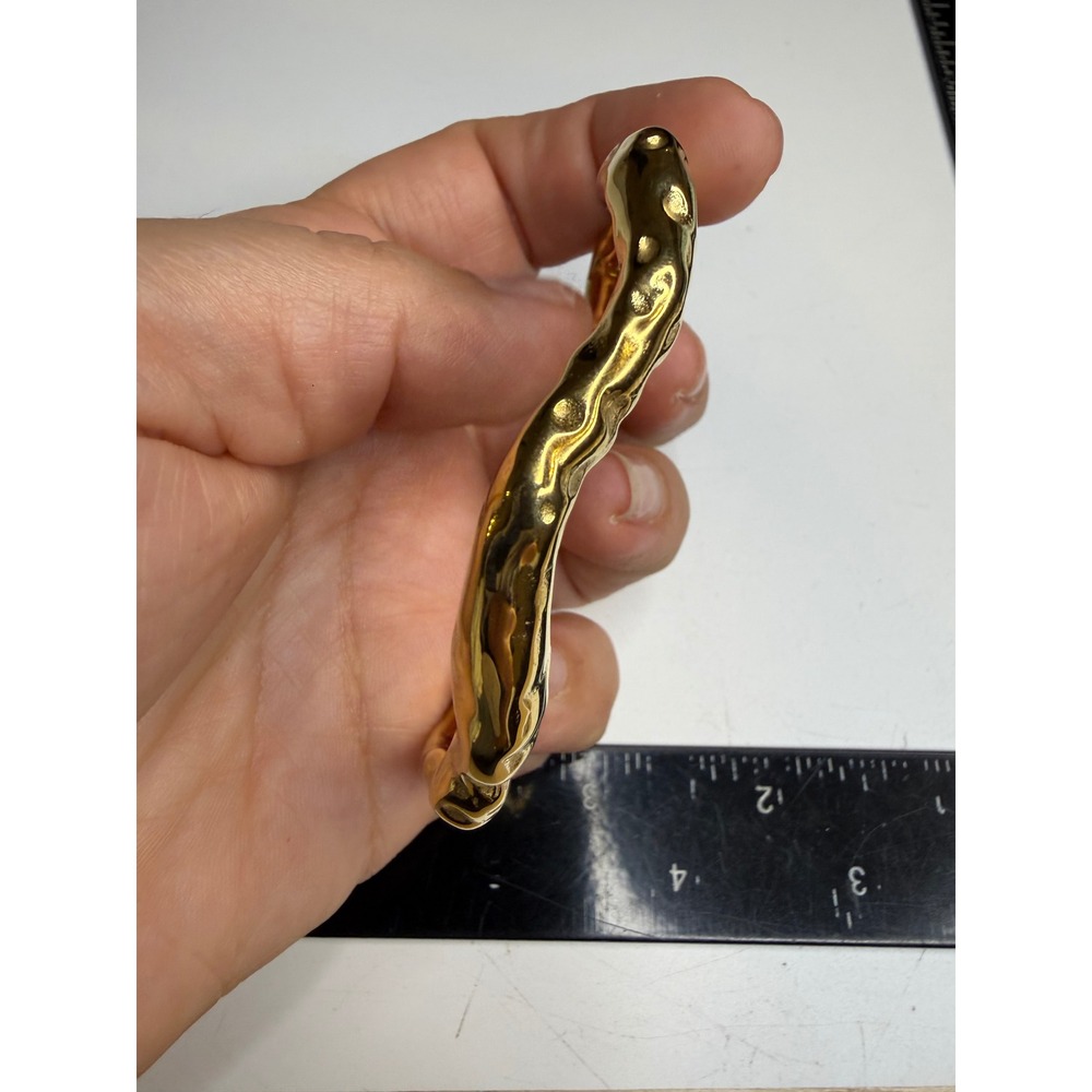 Gold Tone Hammered Molten Texture Open Cuff Statement Bracelet
